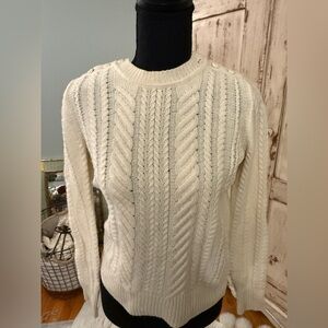 J. Crew Cable knit 100% wool sweater. Cream. Size small